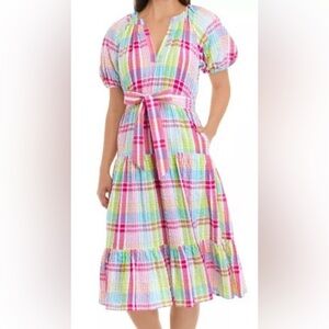 Crown & Ivy Short Sleeve Plaid Belted Dress NWT